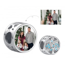 Charms personalizowany ze zdjęciem drzewo rodzinne, srebro 925 + twoje zdjęcie, cyrkonia sześcienna