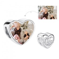 Charms personalizowany ze zdjęciem serce dla mamy na dzień matki, srebro 925 + twoje zdjęcie