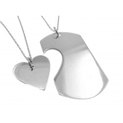Srebrny nieśmiertelnik z sercem dla par na walentynki + twój grawer, srebro 925, łańcuszek 45cm