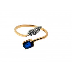 14-k złoty otwarty pierścionek gałązka z szafirem i diamentami, różowe złoto 585, 6x brylant 0,07ct, 1x szafir