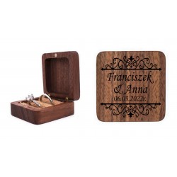 Kwadratowe eleganckie drewniane pudełko na pierścionek zaręczynowy lub obrączki + grawer