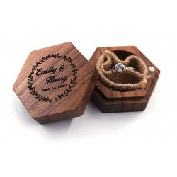 Ośmiokątne eleganckie drewniane pudełko na pierścionek zaręczynowy lub obrączki + grawer
