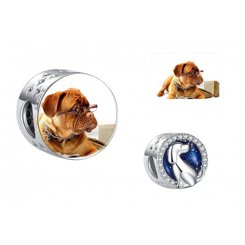Charms personalizowany ze zdjęciem ukochany pupil - pies, srebro 925, cyrkonia sześcienna