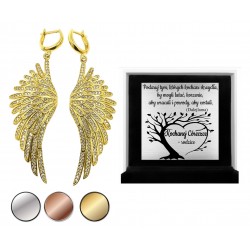 Duże kolczyki wiszące skrzydła anioła, srebro 925, cyrkonia sześcienna