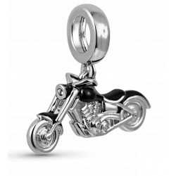 Charms do bransoletek zawieszka motocykl - czarny motor, srebro 925, emaliowany