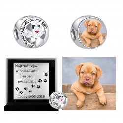 Charms personalizowany ze zdjęciem na pamiątkę pies przyjaciel człowieka, srebro 925, cyrkonia sześcienna