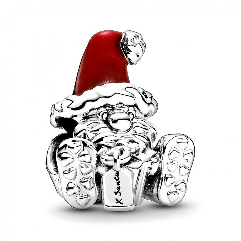 Charms do bransoletek św. Mikołaj z prezentem, srebro 925, emaliowany + grawer