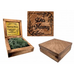 Kwadratowe duże drewniane pudełko eko na biżuterię z mchem + grawer na prezent z dedykacją