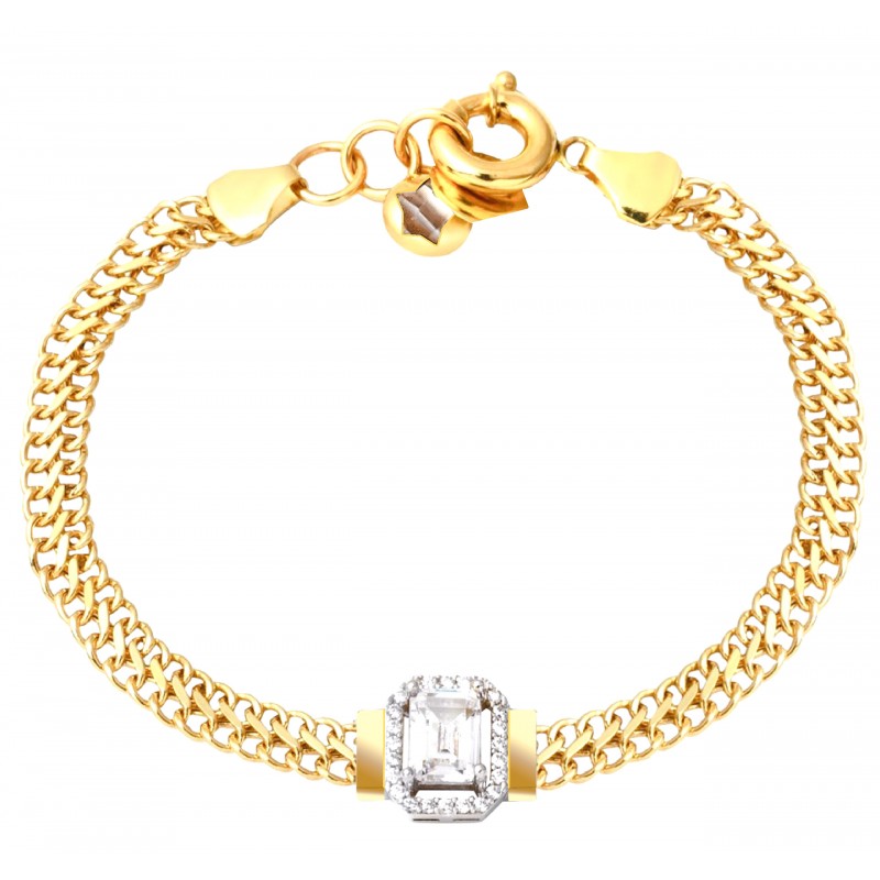 Złota 14k elegancka bransoleta  damska Viyana bagietka, żółte złoto 585, cyrkonia sześcienna