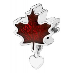 Charms czerwony liść klonu z sercem, srebro 925, emaliowany