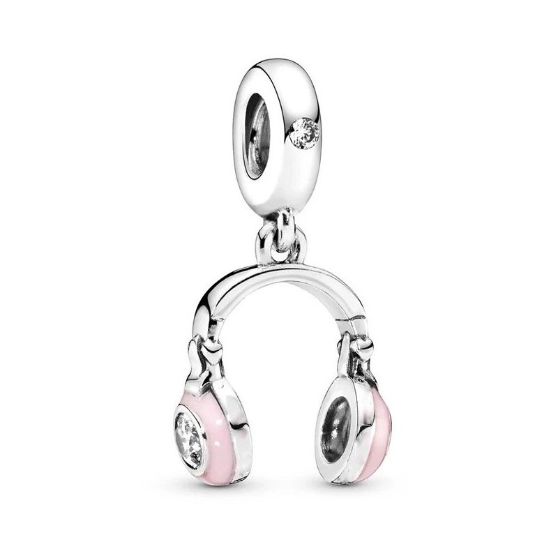Charms zawieszka różowe słuchawki, srebro 925, emaliowany, cyrkonia sześcienna