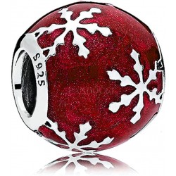 Charms do bransoletek prezent na święta - koralik czerwony czar zimy - płatki śniegu, srebro 925, emaliowany