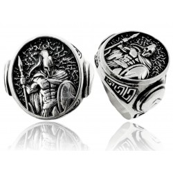Srebrny męski ciężki sygnet Leonidas król Spartan wojownik Spartanin, srebro 925, Twój grawer