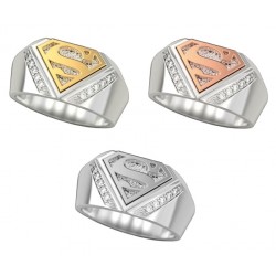 Pierścionek męski lub damski sygnet znak Supermen'a - Superman z cyrkoniami, srebro 925, Twój grawer