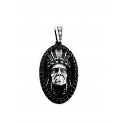 Męska zawieszka na łańcuszek wojownik apacz - wódz Indian, rdzenny Amerykanin, srebro 925