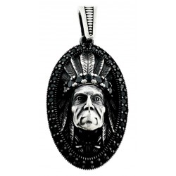 Męska zawieszka na łańcuszek wojownik Apacz - wódz Indian, rdzenny Amerykanin, srebro 925