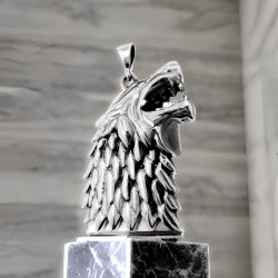 Męska duża zawieszka na łańcuszek Wilkor - groźny wilk, srebro 925