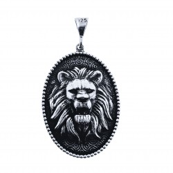 Męski naszyjnik lub wisiorek rzeźbiony lew - posąg lwa 3D, 11g srebra 925