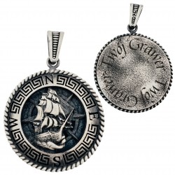 Męski naszyjnik lub wisiorek okręt piracki i kompas z greckim wzorem, 14,5g srebra 925