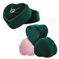 Eleganckie, aksamitne welurowe pudełko serce na łańcuszek, naszyjnik, różowy i zielony