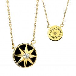 Złota celebrytka kolia z gwiazdą polarną - obrotowym kompasem i czarnym onyksem, srebro 925, 40+6cm, cyrkonia sześcienna, grawer