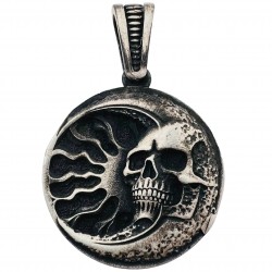 Męski naszyjnik lub medalion - okultyzm - mroczna czaszka, słońce i księżyc, oksydowane srebro 925