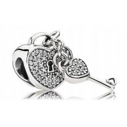 Charms koralik serce z kluczykiem srebro 925 cyrkonia sześcienna