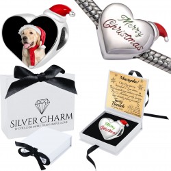 Charms personalizowany ze zdjęciem na prezent na Święta Bożego Narodzenia, serce z czapką św. Mikołaja
