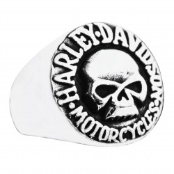 Motocyklowy sygnet z czaszką dla Harleyowców, oksydowane srebro 925, 17g