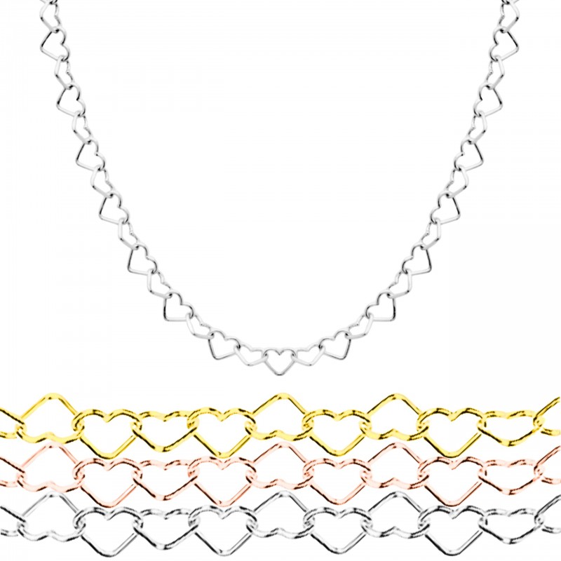 Łańcuszek damski - naszyjnik z połączonych serc - serca 3,5mm, srebro 925, srebrny lub pozłacany, różne długości