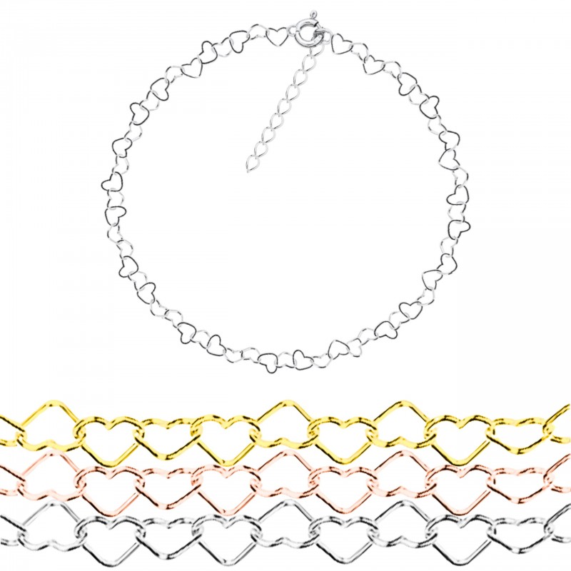 Bransoletka damska - celebrytka z połączonych serc - serca 3,5mm, srebro 925, srebrny lub pozłacany, regulowana