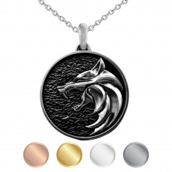 Męski medalion - zawieszka na łańcuszek lub naszyjnik talizman Wiedźmina - wilk, Twój grawer, srebro 925