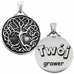 Męski medalion - zawieszka na łańcuszek lub naszyjnik celtyckie drzewo życia, korzenie rodzinne, Twój grawer, srebro 925