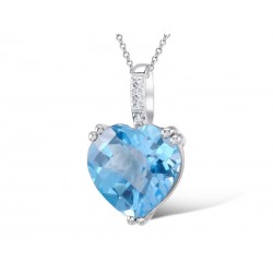 Zawieszka serce z topazem swiss blue, radiant, białe złoto 585, diamenty 4szt 0,009ct, topaz, certyfikat