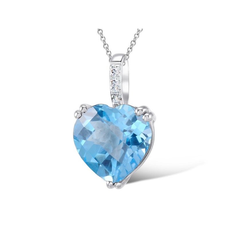 Zawieszka serce z topazem swiss blue, radiant, białe złoto 585, diamenty 4szt 0,009ct, topaz, certyfikat