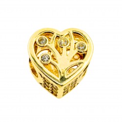 Złoty charms serce - drzewo życia, przeźroczyste cyrkonie, złoto 585, do bransoletek modułowych