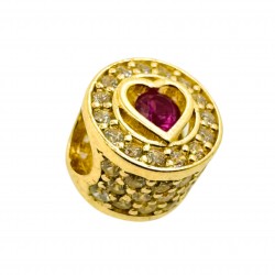 Złoty charms serce z rubinem i cyrkoniami sześciennymi, złoto 585, do bransoletek modułowych