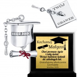 Charms zawieszka biret dyplom na prezent na ukończenie szkoły + grawer, srebro 925, cyrkonia sześcienna