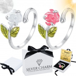 Srebrny pierścionek kwiat, róża zmieniająca kolor w świetle UV, srebro 925, regulowany