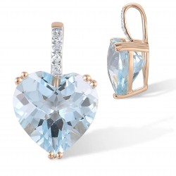 Zawieszka serce z topazem swiss blue, radiant, różowe złoto 585, diamenty 4szt 0,009ct, topaz, certyfikat