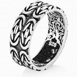 Elegancki męski pierścień - obrączka z motywem dwurzędowego łańcuszka królewskiego, srebro 925  + grawer
