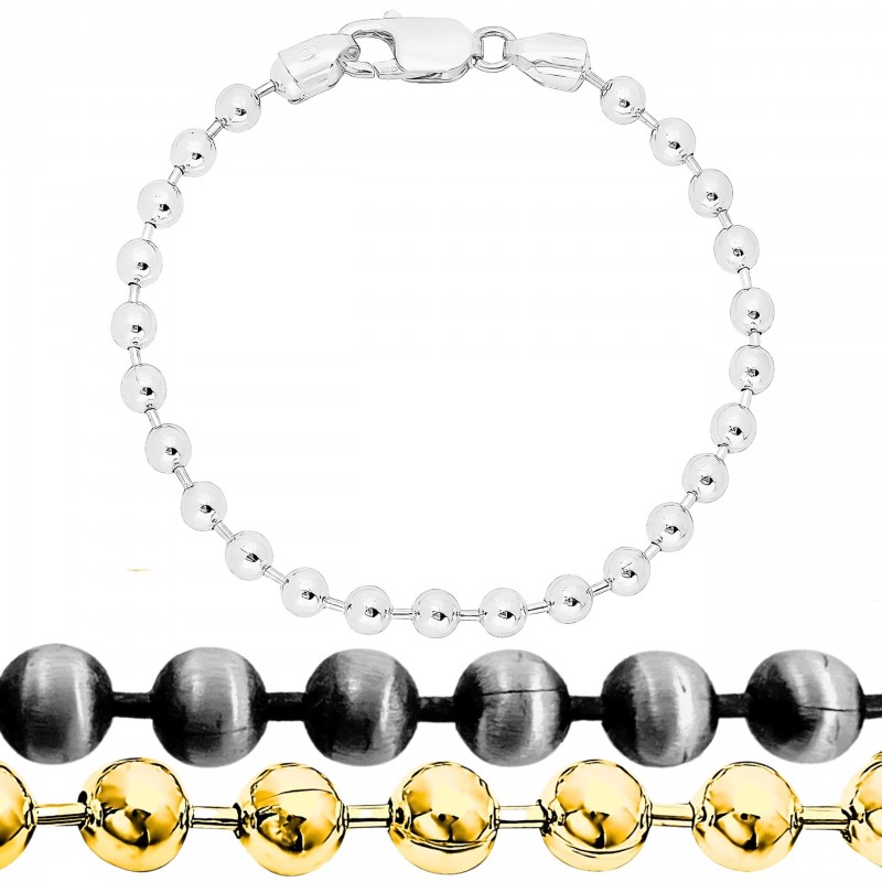 Srebrna bransoletka kulkowa grubsze okrągłe kulki Ball Chain 3,1mm, srebro 925, 17-24cm