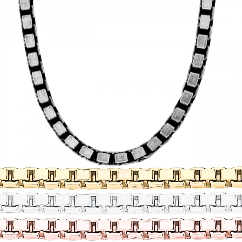 Łańcuch ~50g łańcuszek męski wenecja box chain kostka 4mm gruby, srebro 925, srebrna lub pozłacana, różne długości