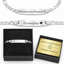 Bransoletka męska spolot figaro personalizowana blaszka z grawerem, srebro 925, na prezent