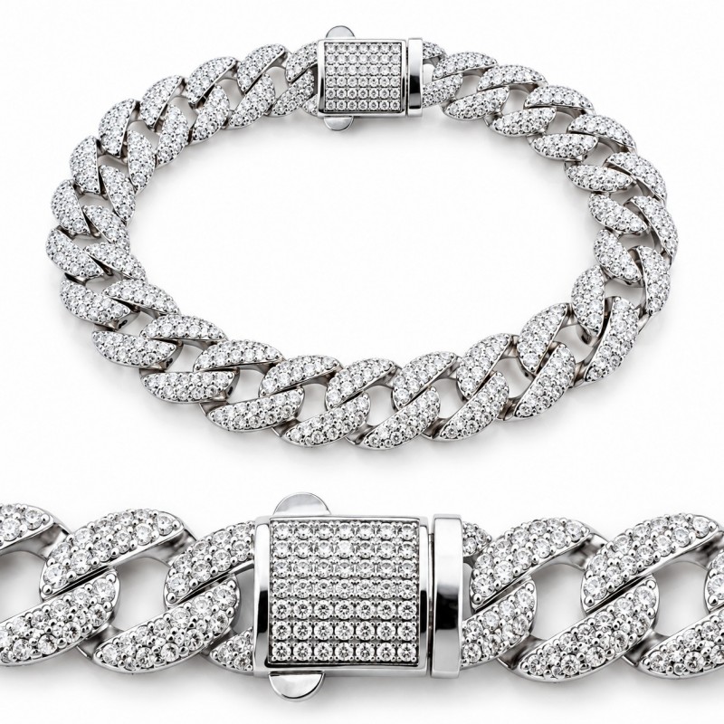 Customowowa Bransoleta pancerka Miami Cuban Iced Out 9 mm – srebro 925, wysadzana cyrkoniami