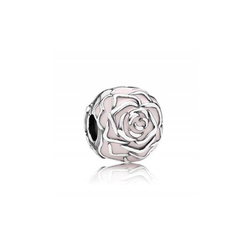 Charms różowa róża emaliowana klips srebro 925