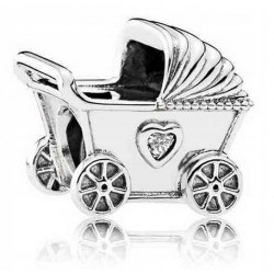 Charms wózeczek srebro 925 cyrkonia sześcienna wózek narodziny