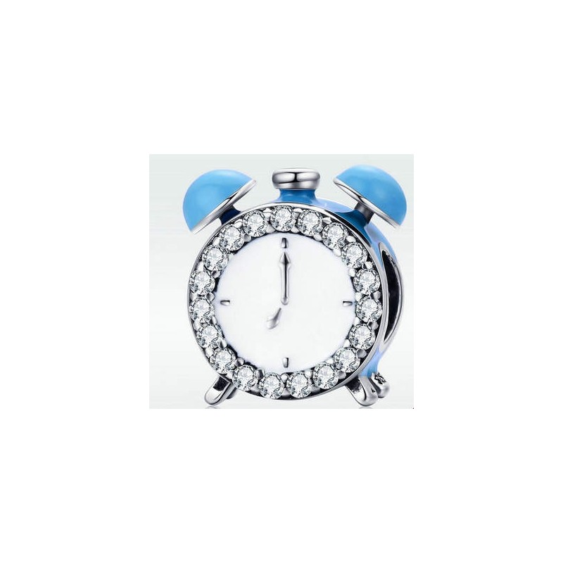 Charms zegarek, budzik emaliowany cyrkonia sześcienna srebro 925