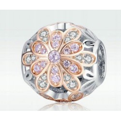 Charms beads pozłacany kwiat rose gold - różowe złoto srebro 925
