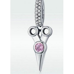 Charms zawieszka nożyczki fryzjerskie srebro 925, różowa cyrkonia